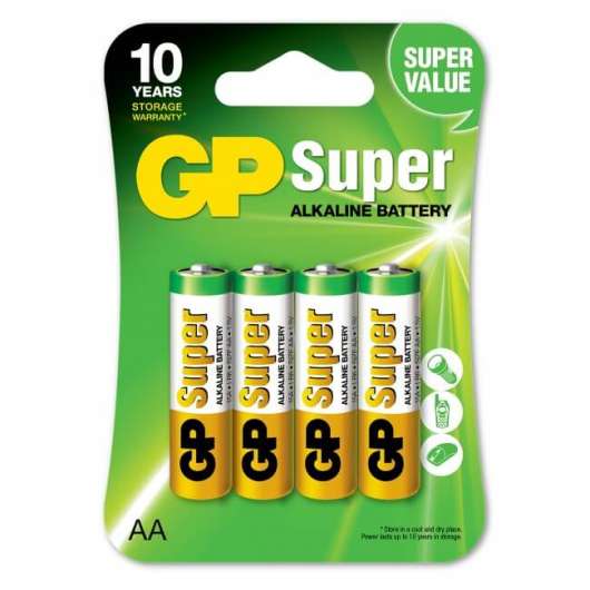 AA, GP Super Alkaline AA-batteri, 15A/LR6, 4-pack