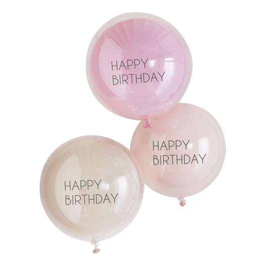 Ballonger Dubbla Happy Birthday Rosa - 3-pack