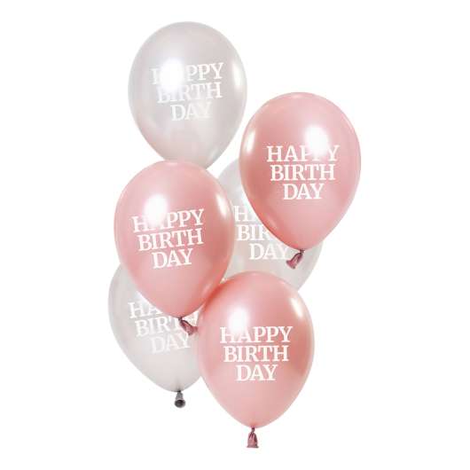 Ballonger Happy Birthday Rosa/Vit 50 År - 6-pack