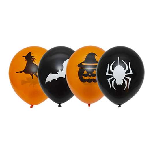 Ballonger Svart/Orange Halloween - 6-pack