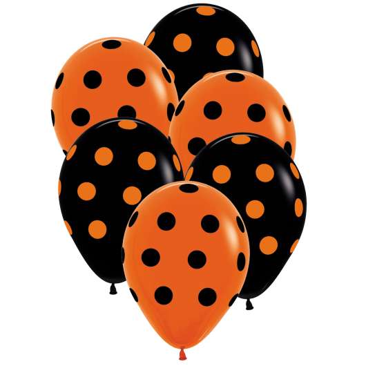 Ballonger, svart/orange prickar 6 st