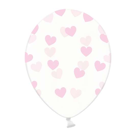 Ballonger Transparenta med Ljusrosa Hjärtan - 6-pack