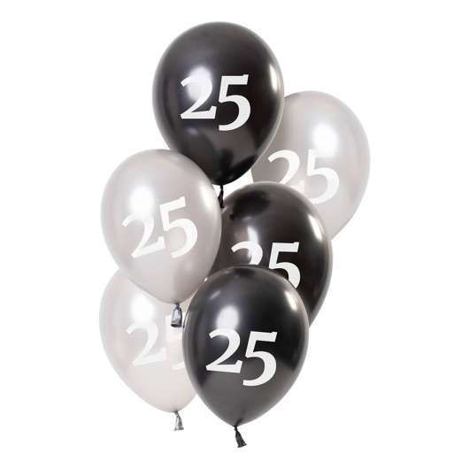 Ballonger Vit/Svart 25 År - 6-pack
