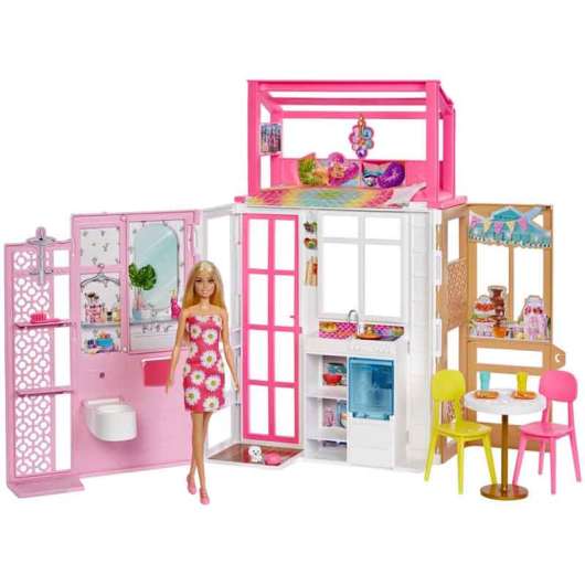Barbie Dockhus med docka och möbler HCD48