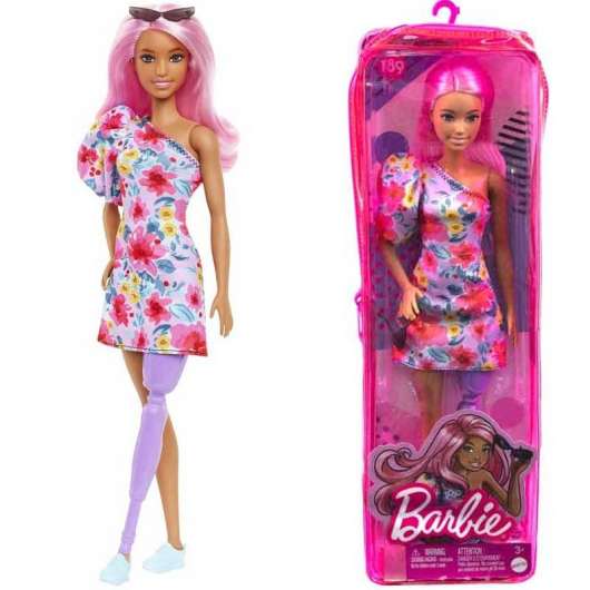 Barbiedocka med benprotes och blommig klĆ¤nning HBV21