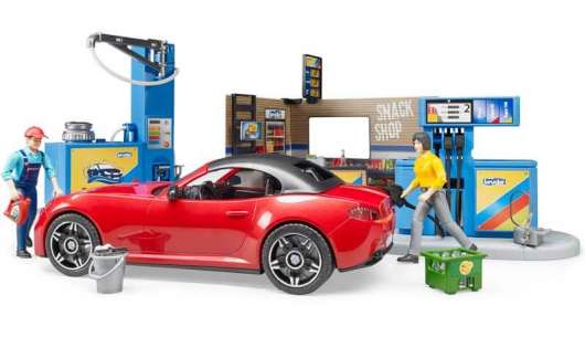 Bruder tankstation och butik med figurer och leksaksbil 62111