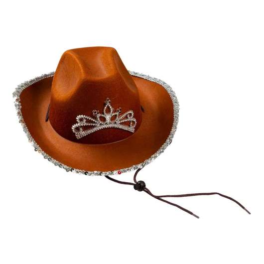 Brun Cowboyhatt med Tiara - One size