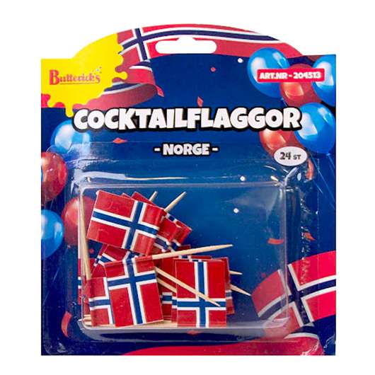 Cocktailflaggor Norge - 24-pack
