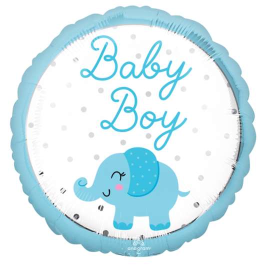 Folieballong, baby boy elefant blå 43 cm