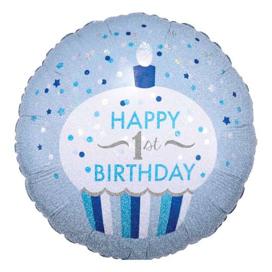 Folieballong Happy 1st Birthday Muffins Blå