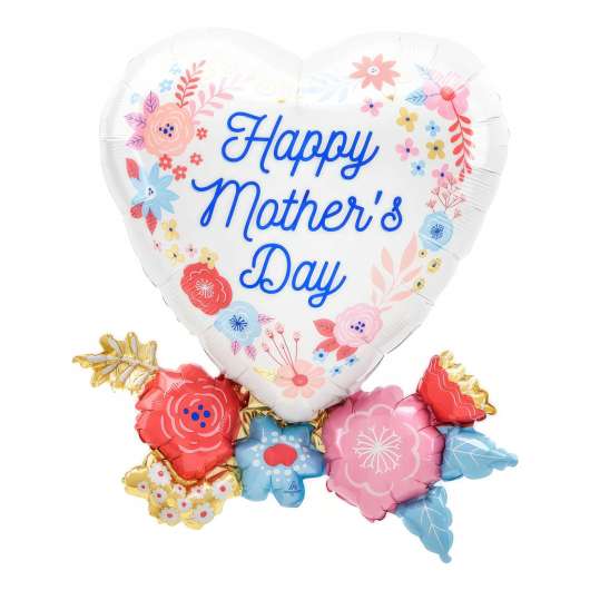 Folieballong Happy Mothers Day Hjärta Blommor