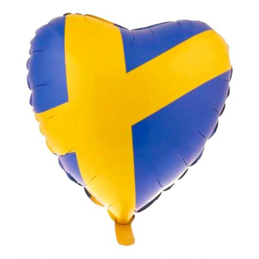 Folieballong, hjärta svenska flaggan 45 cm