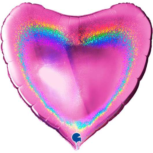 Folieballong, stort hjärta glitter rosa 91 cm