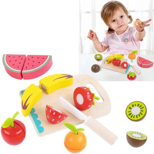 Leksaksmat delbara frukter med skĆ¤rbrĆ¤da och trĆ¤kniv Tooky Toy