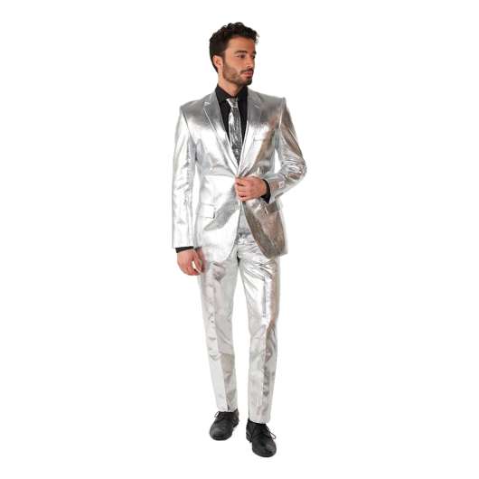 OppoSuits Shiny Silver Kostym - 46