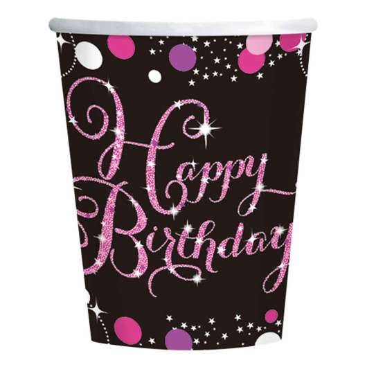 Pappersmuggar Happy Birthday Rosa Sparkling - 8-pack