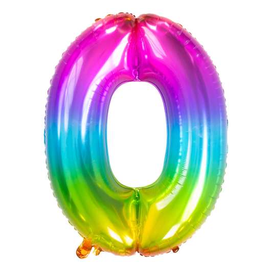 Sifferballong Regnbågsfärgad Stor - Siffra 0