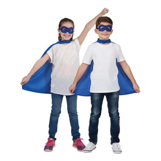 Superhjälte Cape med Mask Blå Barn - One size