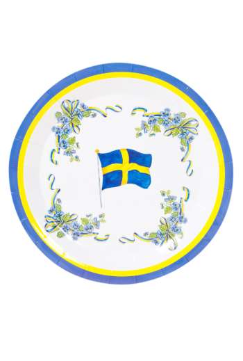 Svenska flaggan med krans, tallrikar