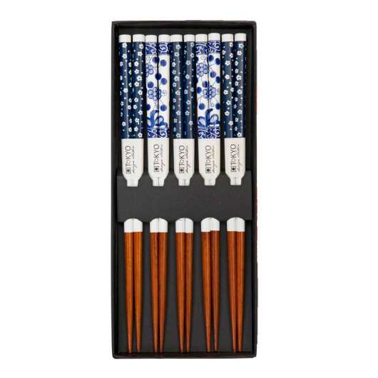 Tokyo Design Studio - Ätpinnar Chopstick 5 delar 22,5 cm Blå blommor